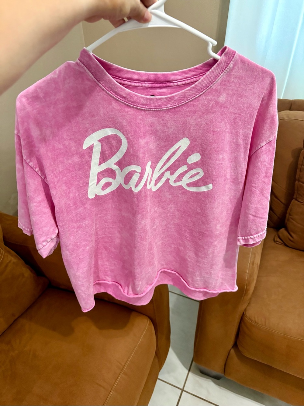 Barbie Cropped Tee Rosa Acid Wash - Camiseta Corta Vintage Style